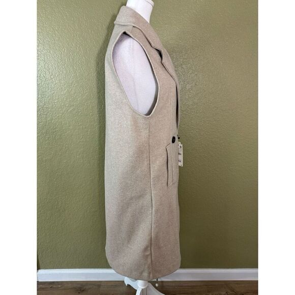Zara S Long Vest Beige Tan Overcoat Neutral Contemporary Minimalist Clean Girl - Picture 4 of 11